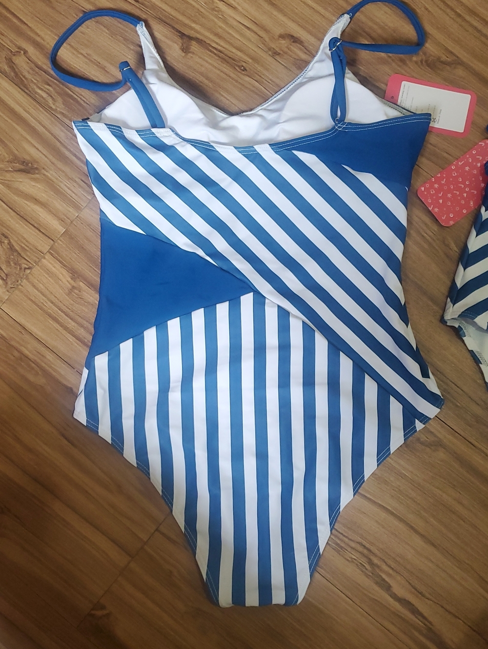 Blue & White Striped Mommy And Kids One-Piece Swimsuit - Matching - Picture 4 of 7